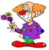 Boy clown with flowers