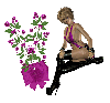 Woman is sitting on flower