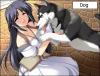 Anime girl playing with a dog