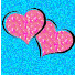 blue sparkle background with pink sparkle heart in center