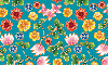 Background- Teal and Colorful Flowers
