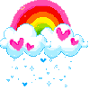 rainbow with falling hearts