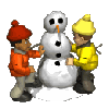 kids with snowman