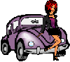 purple car with red haired girl