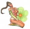 Woman kneels on flower