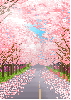 pink tree road scene