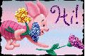 Piglet picking flowers
