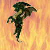 Hovering Dragon with Fire Background
