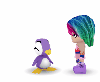 girl pets penguin