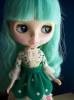 Aqua green haired blythe doll