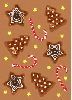 Gingerbread cookie and candy cane tiled background glittered