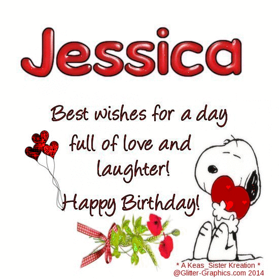 Glitter Text " Personal " Jessica - Birthday - Snoopy.