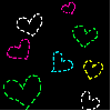 black background with colourfull hearts
