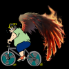 Cyclist blazing with wings