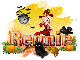 Halloween: Red Witch with Cat, Raven and Broomstick: Rennie
