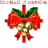 Glittered Christmas Bow saying "GOD BLESS US EVERYONE"