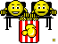 Two smiley eating pop corn