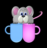 mouse putting fingers in coffee cup