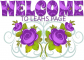 WELCOME TO LEAHS PAGE, PURPLE ROSE, FLOWERS, TEXT