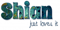 SHIAN JUST LOVES IT, TEAL, ABSTRACT, TEXT