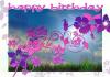 happy birthday, HIBISCUS, PINK, PURPLE, VINES, TEXT