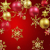 Glittered Red  Background with Christmas Decorations 