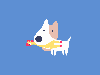 dog with rubber chicken