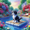 AI - Tuxedo kitty on a raft