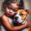 Love between a girl and her pitbull