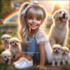 Blonde girl with dog and puppies (AI @ KK)