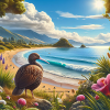 Beach with Kiwi bird (AI)