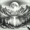Pencil sketch mountains and moon