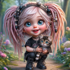 little chibi gothic girl with kitten