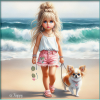 Young girl walking dog