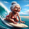 Grannie ridin' the waves 2