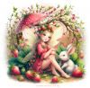 Strawberry Umbrella Fairy with Bunny 
