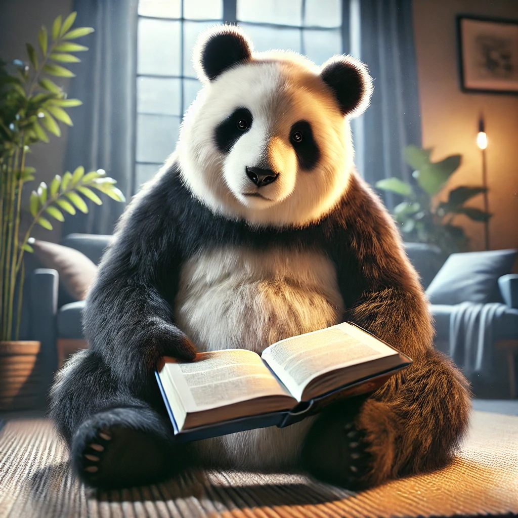 Panda reading a book (in AI Art)